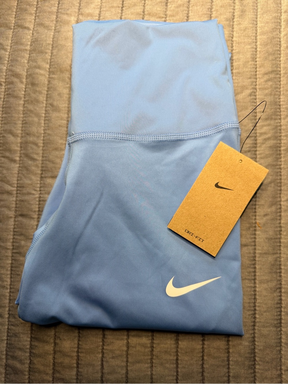 Nike high waist Light Blue Workout Leggings with White Swoosh M